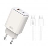 Network Charger (Adapter) 2in1 XO L90A PD_20W / QC3.0 / 18W + Type-C to Type-C white