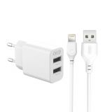 Network Charger (Adapter) 2in1 XO L109 2USB / 2.4A + Lightning white