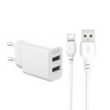 Network Charger (Adapter) 2in1 XO L109 2USB / 2.4A + Type-C white