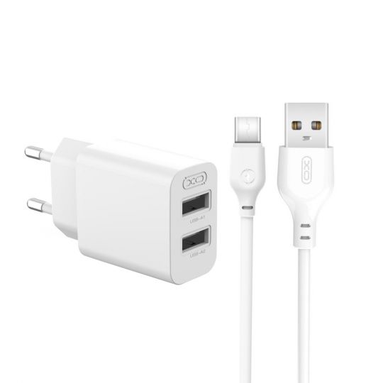 Network Charger (Adapter) 2in1 XO L109 2USB / 2.4A + Type-C white