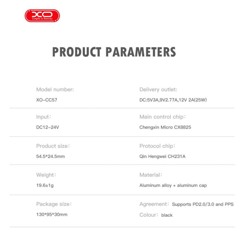 Autoladegerät (Adapter) XO CC57 PD / 25W schwarz