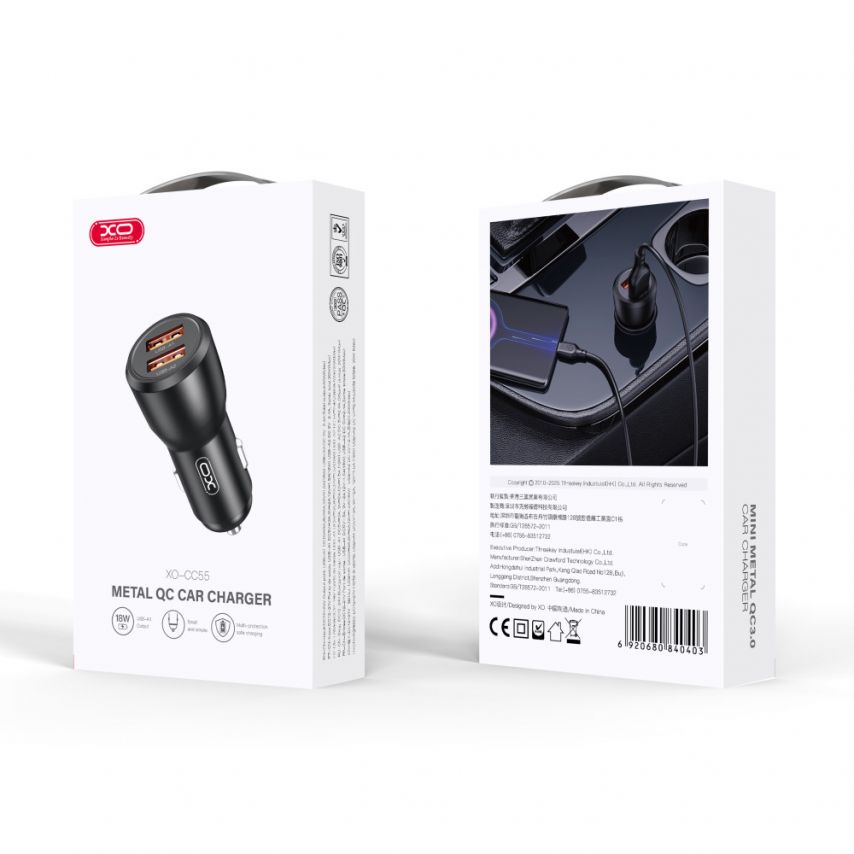 Car Charger (Adapter) XO CC55 2USB / QC3.0_18W / USB_12W black