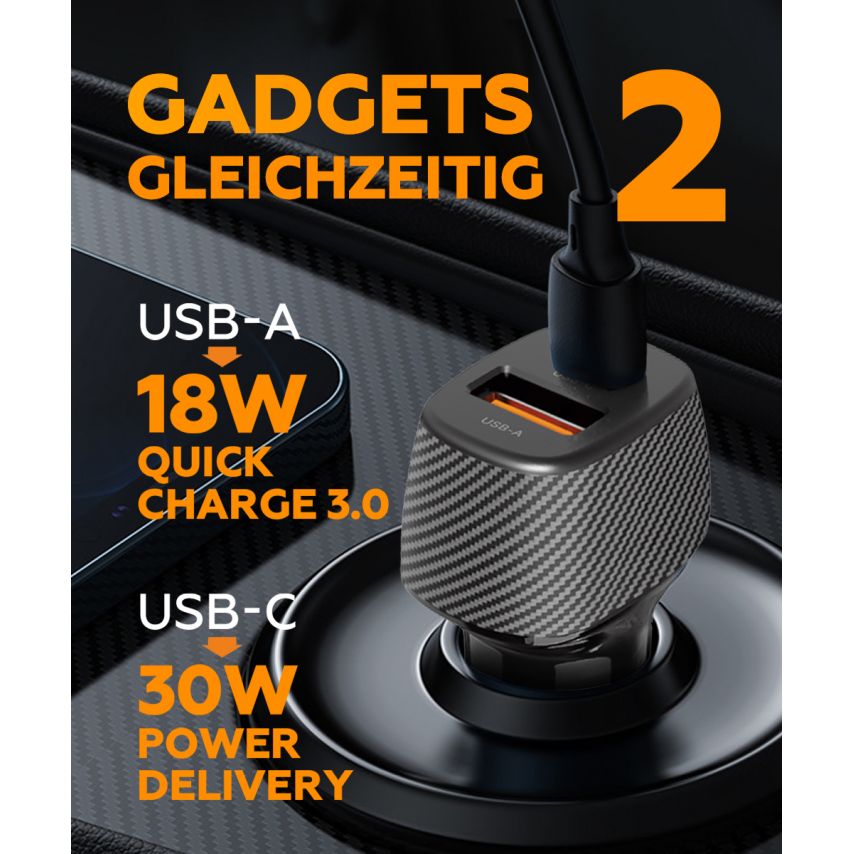 Autoladegerät (Adapter) WALKER WCR-35 QC3.0_18W / PD_30W / 48W Max schwarz