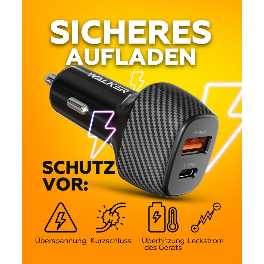 Autoladegerät (Adapter) WALKER WCR-35 QC3.0_18W / PD_30W / 48W Max schwarz