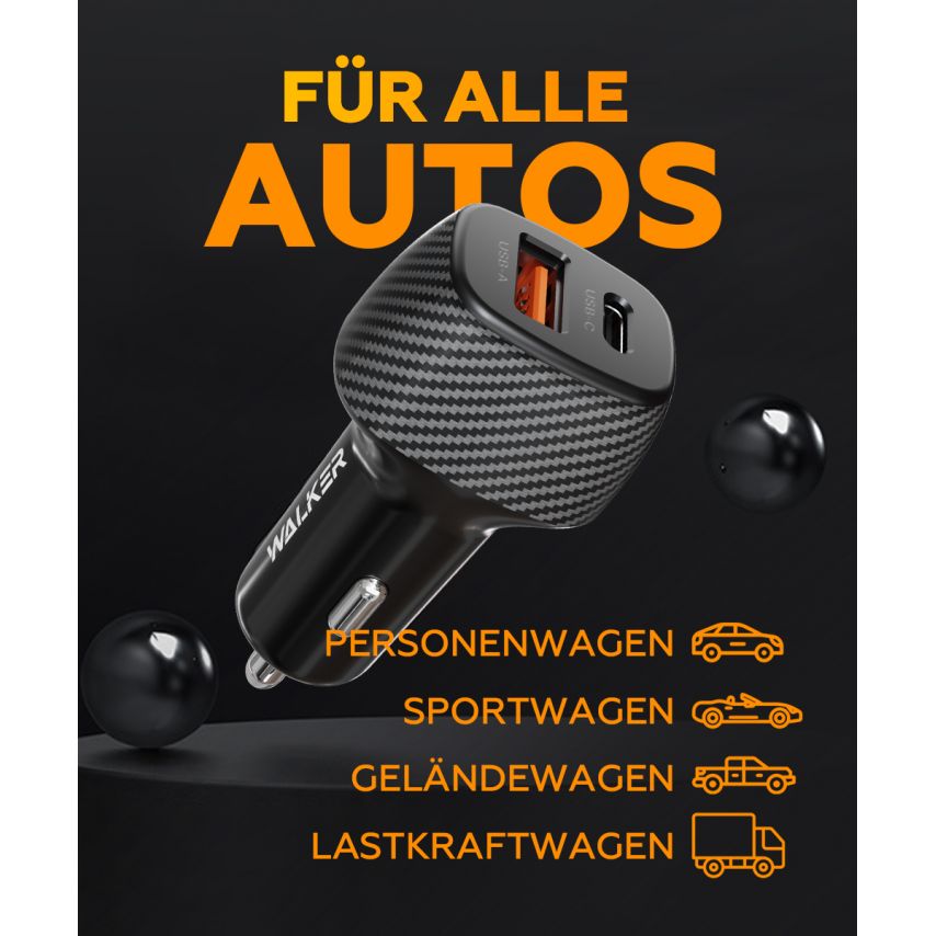 Autoladegerät (Adapter) WALKER WCR-35 QC3.0_18W / PD_30W / 48W Max schwarz