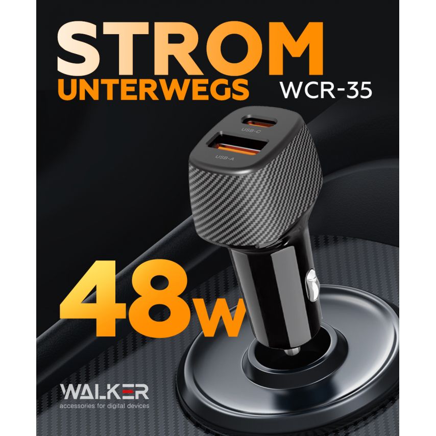 Autoladegerät (Adapter) WALKER WCR-35 QC3.0_18W / PD_30W / 48W Max schwarz