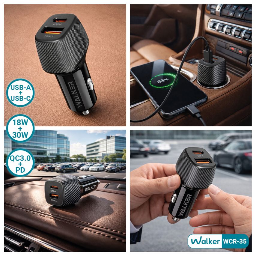 Autoladegerät (Adapter) WALKER WCR-35 QC3.0_18W / PD_30W / 48W Max schwarz