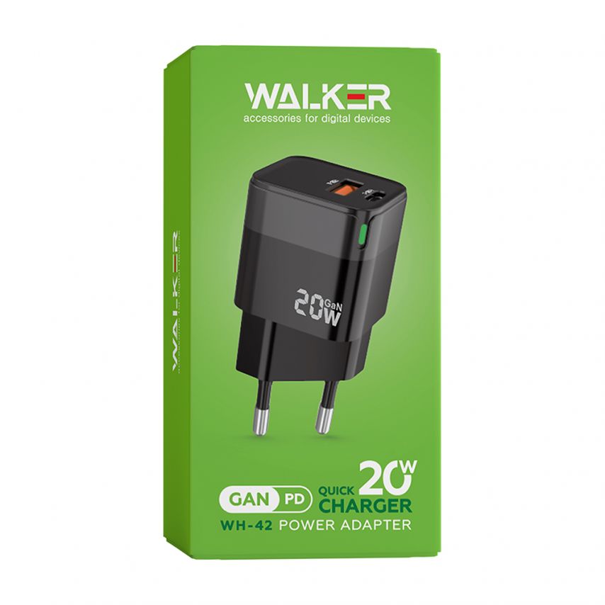 Netzladegerät (Adapter) WALKER WH-42 20W GaN PD_20W / QC3.0_18W schwarz