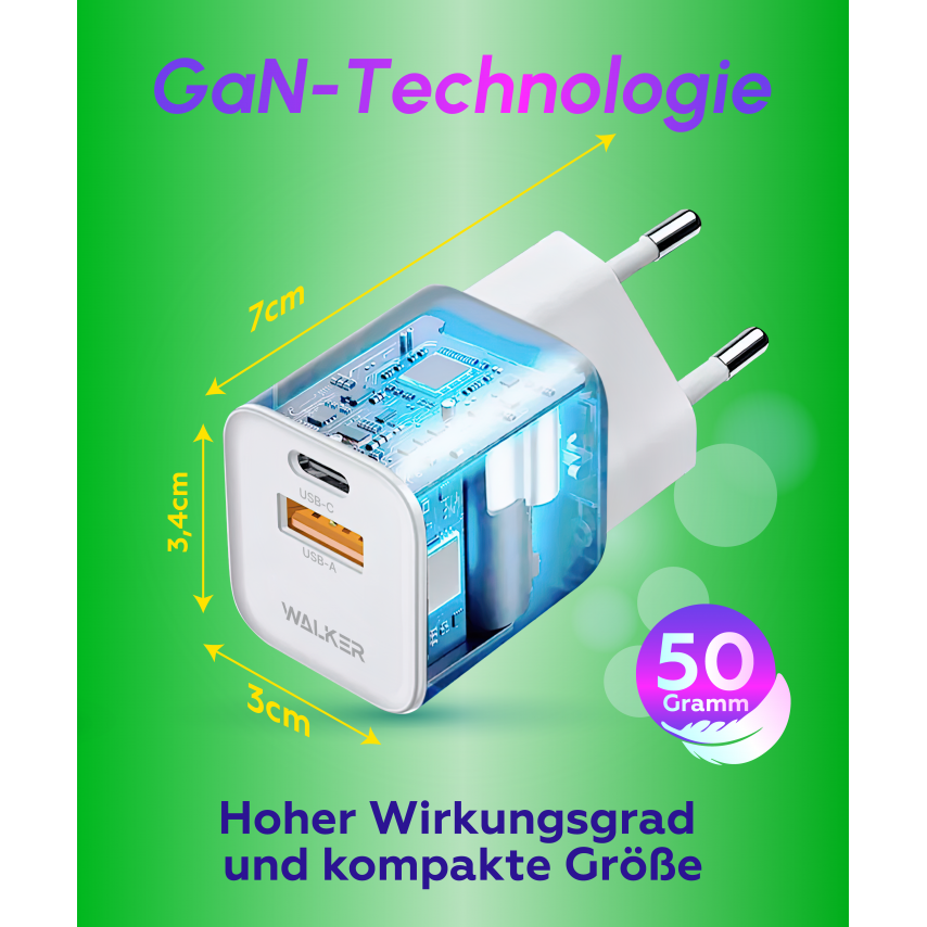 Netzladegerät (Adapter) WALKER WH-42 20W GaN PD_20W / QC3.0_18W schwarz