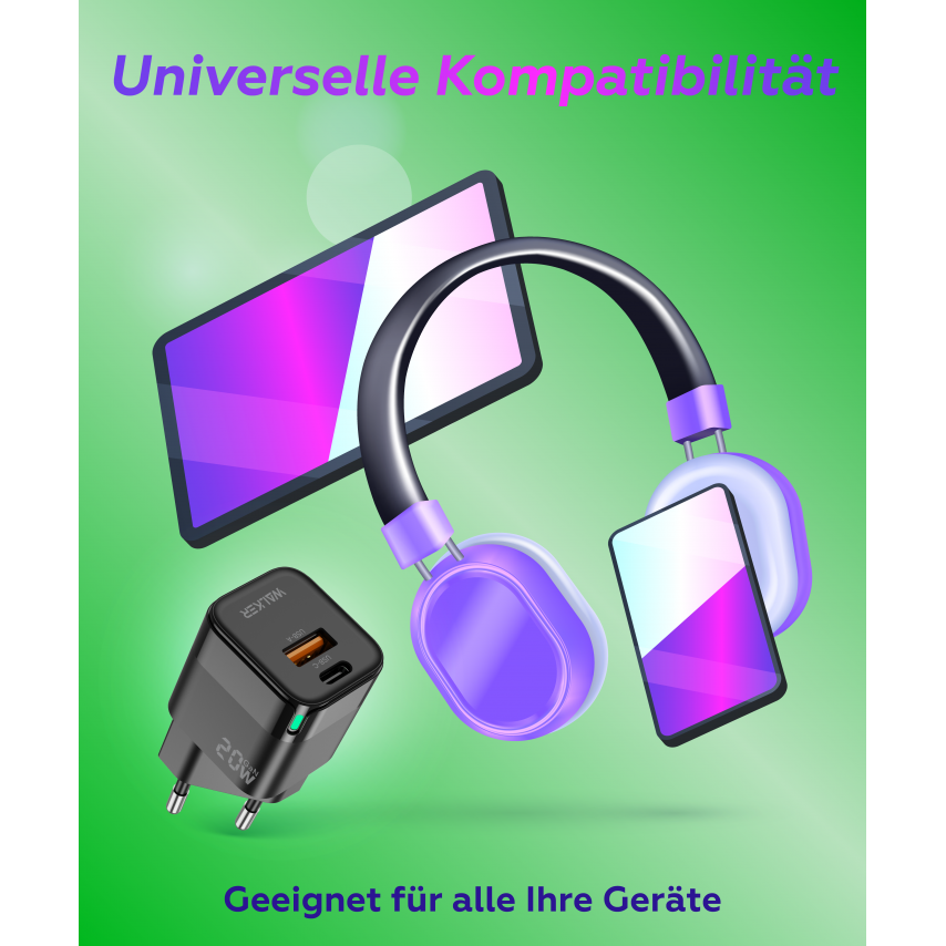 Netzladegerät (Adapter) WALKER WH-42 20W GaN PD_20W / QC3.0_18W schwarz