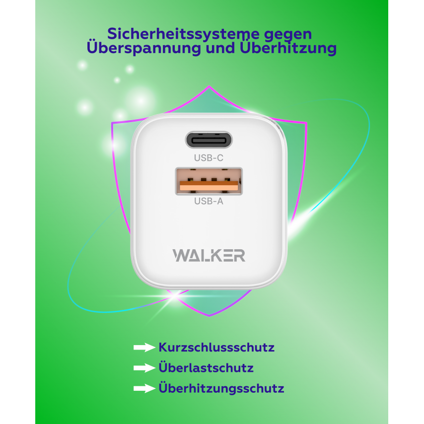 Netzladegerät (Adapter) WALKER WH-42 20W GaN PD_20W / QC3.0_18W schwarz
