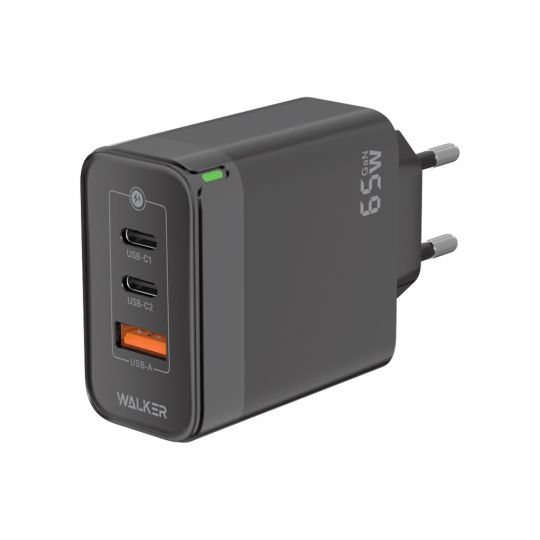 Netzladegerät (Adapter) WALKER WH-45 65W GaN PD1_65W / PD2_30W / QC3.0_18W schwarz