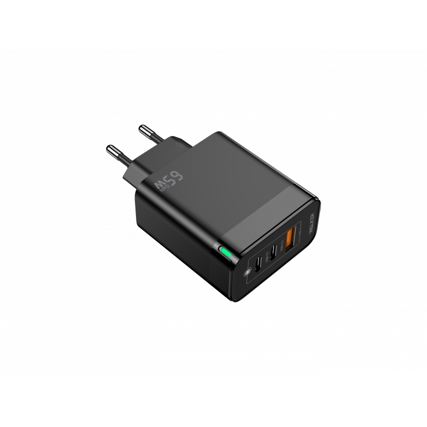 Netzladegerät (Adapter) WALKER WH-45 65W GaN PD1_65W / PD2_30W / QC3.0_18W schwarz