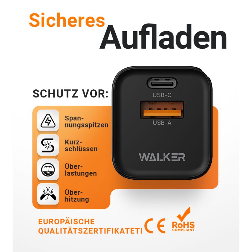 Netzladegerät (Adapter) WALKER WH-43 33W GaN PD_33W / QC3.0_18W schwarz