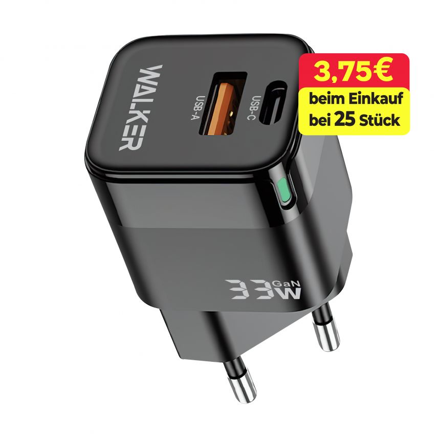 Netzladegerät (Adapter) WALKER WH-43 33W GaN PD_33W / QC3.0_18W schwarz