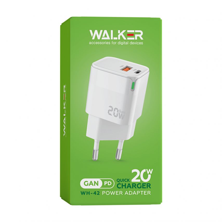 Netzladegerät (Adapter) WALKER WH-42 20W GaN PD_20W / QC3.0_18W weiß