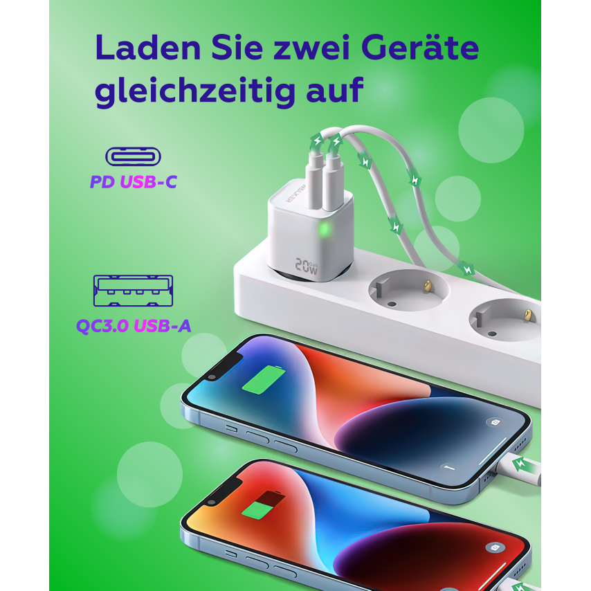 Netzladegerät (Adapter) WALKER WH-42 20W GaN PD_20W / QC3.0_18W weiß