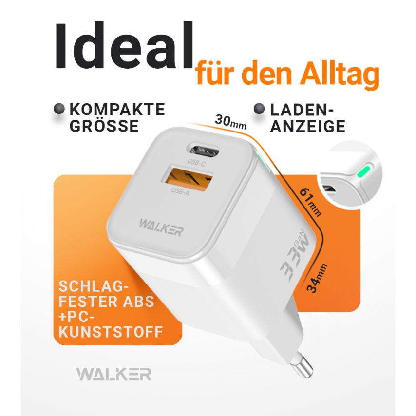 Netzladegerät (Adapter) WALKER WH-43 33W GaN PD_33W / QC3.0_18W weiß