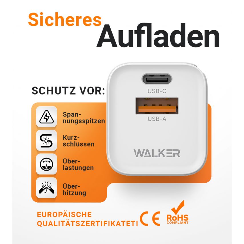Netzladegerät (Adapter) WALKER WH-43 33W GaN PD_33W / QC3.0_18W weiß