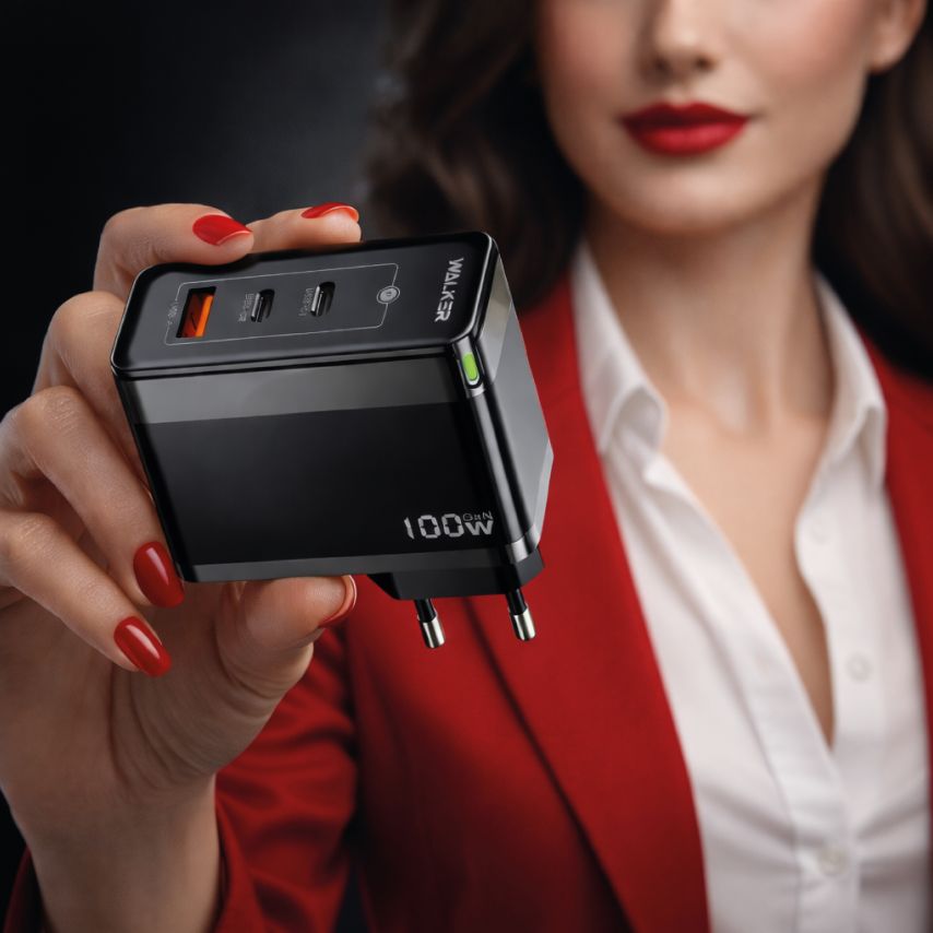 Netzladegerät (Adapter) WALKER WH-47 100W GaN PD1_65W / PD2_35W / QC3.0_18W schwarz