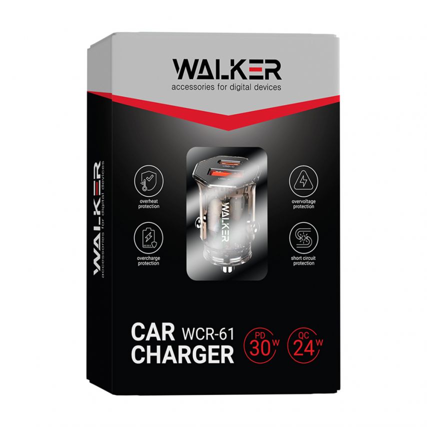 Autoladegerät (Adapter) WALKER WCR-61 PD_30W / QC3.0_18W durchsichtig