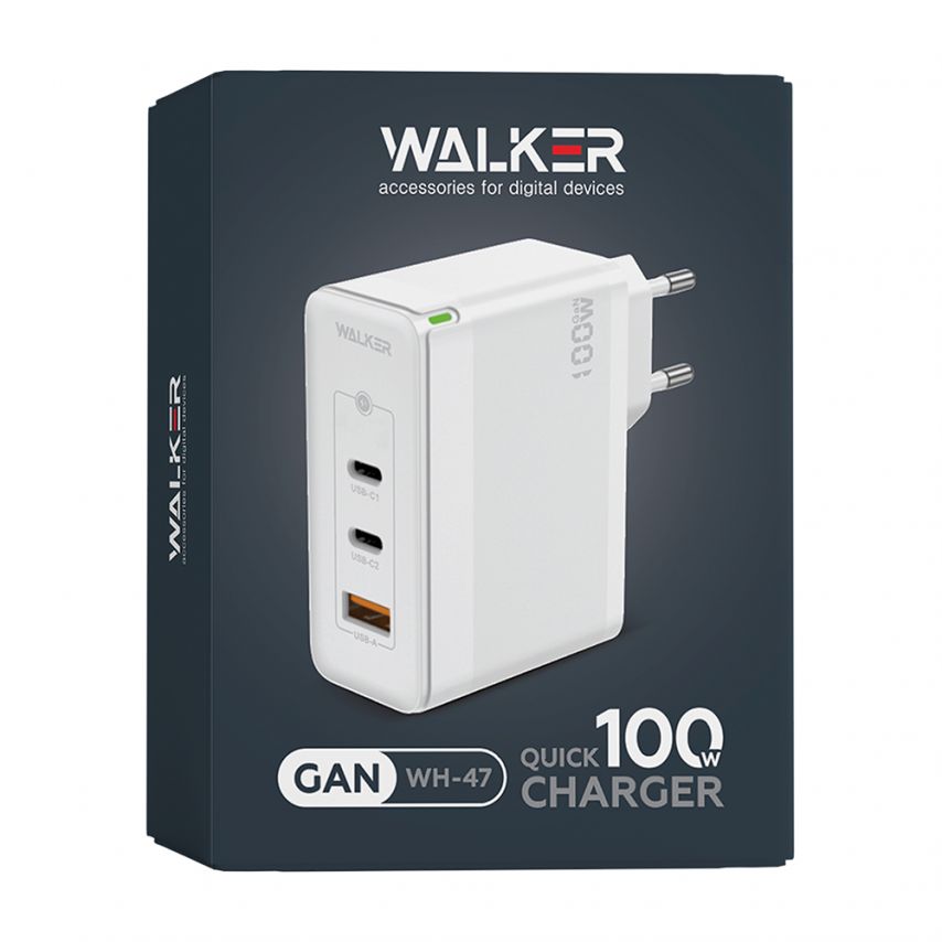 Netzladegerät (Adapter) WALKER WH-47 100W GaN PD1_65W / PD2_35W / QC3.0_18W weiß