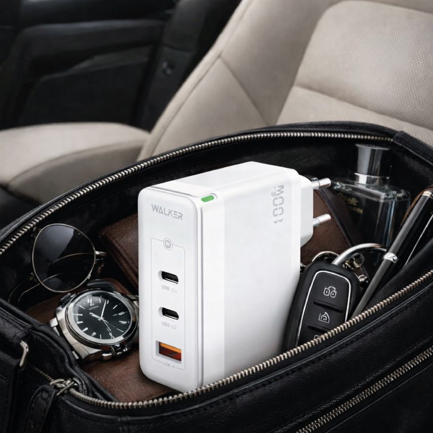 Netzladegerät (Adapter) WALKER WH-47 100W GaN PD1_65W / PD2_35W / QC3.0_18W weiß
