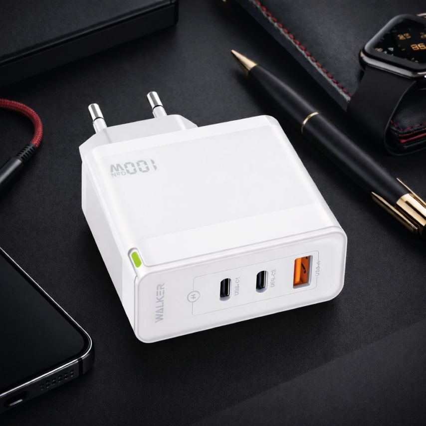 Netzladegerät (Adapter) WALKER WH-47 100W GaN PD1_65W / PD2_35W / QC3.0_18W weiß