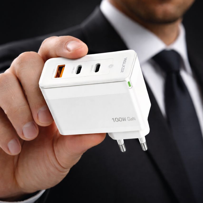 Netzladegerät (Adapter) WALKER WH-47 100W GaN PD1_65W / PD2_35W / QC3.0_18W weiß