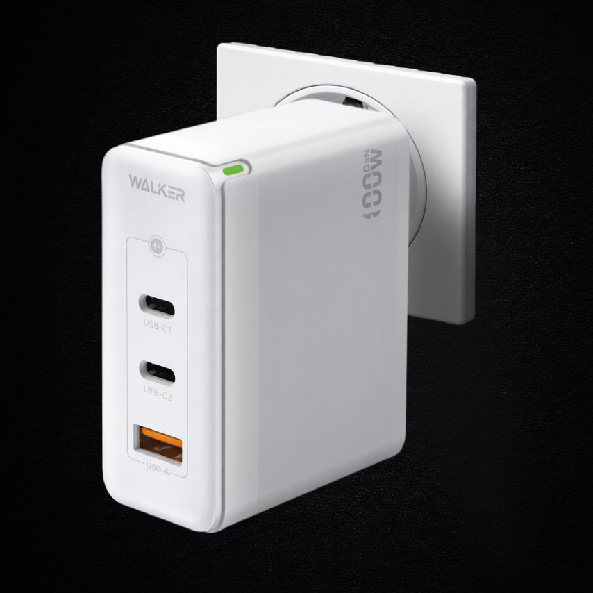 Netzladegerät (Adapter) WALKER WH-47 100W GaN PD1_65W / PD2_35W / QC3.0_18W weiß