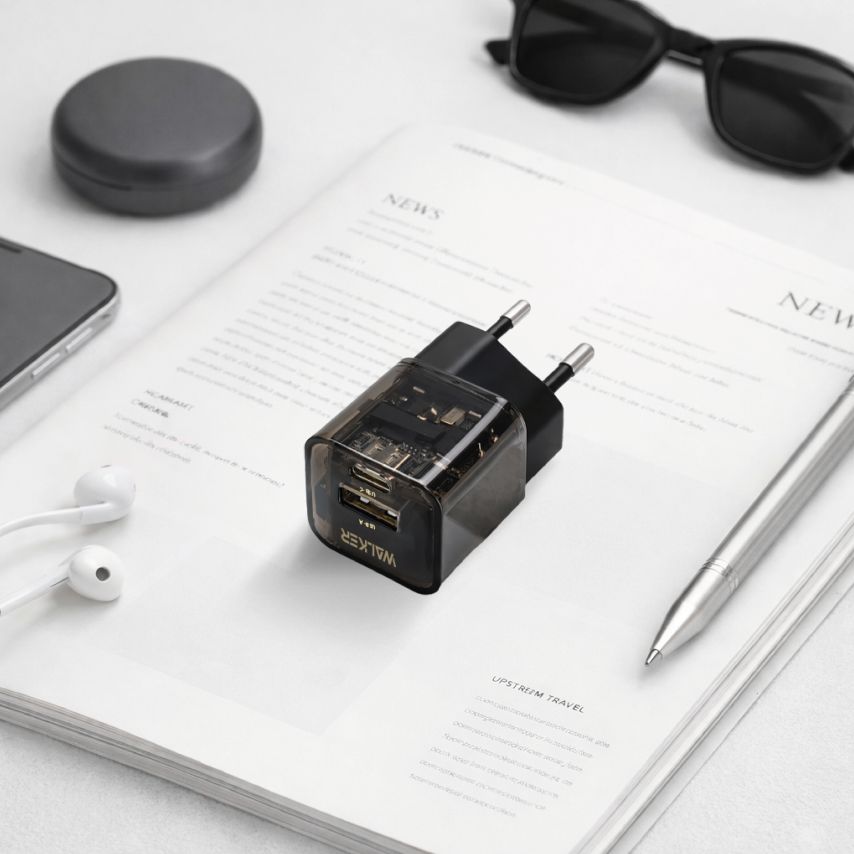 Netzladegerät (Adapter) WALKER WH-61 GaN PD_30W / QC3.0_18W durchsichtig