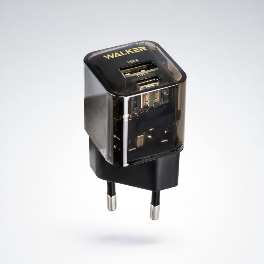 Netzladegerät (Adapter) WALKER WH-61 GaN PD_30W / QC3.0_18W durchsichtig