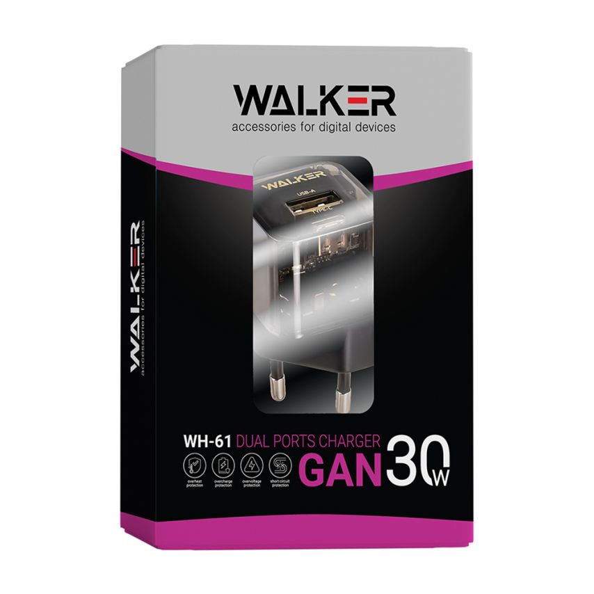 Netzladegerät (Adapter) WALKER WH-61 GaN PD_30W / QC3.0_18W durchsichtig