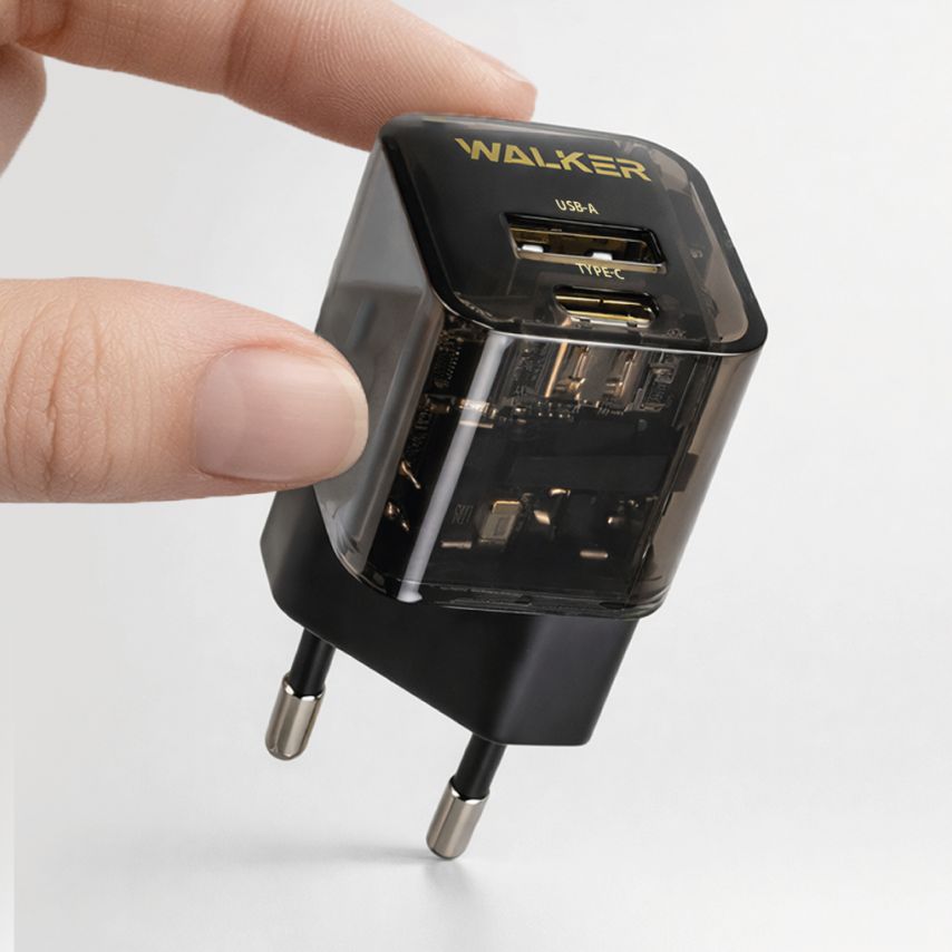Netzladegerät (Adapter) WALKER WH-61 GaN PD_30W / QC3.0_18W durchsichtig