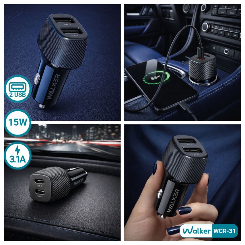 Autoladegerät (Adapter) WALKER WCR-31 2USB / 15W schwarz