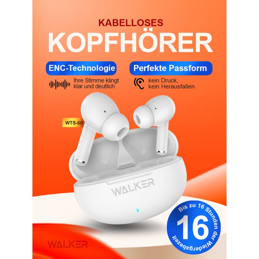 Bluetooth Earphones WALKER WTS-60 ENC white