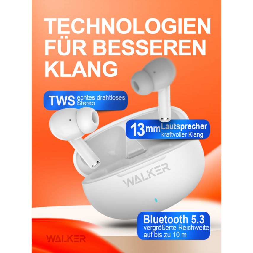 Bluetooth Earphones WALKER WTS-60 ENC white