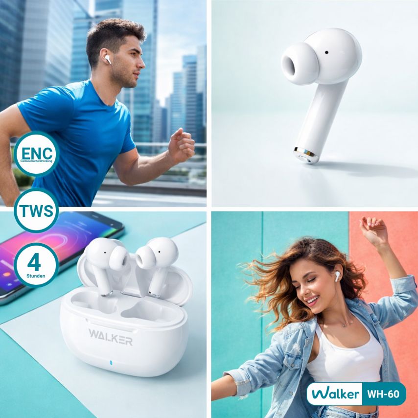 Bluetooth-Kopfhörer WALKER WTS-60 ENC weiß