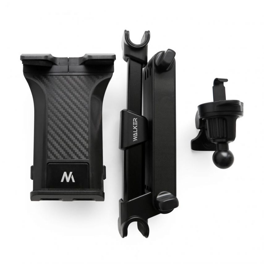 Support de voiture WALKER CX-025 pour téléphone/tablette dans la grille de ventilation et sur l’appui-tête noir