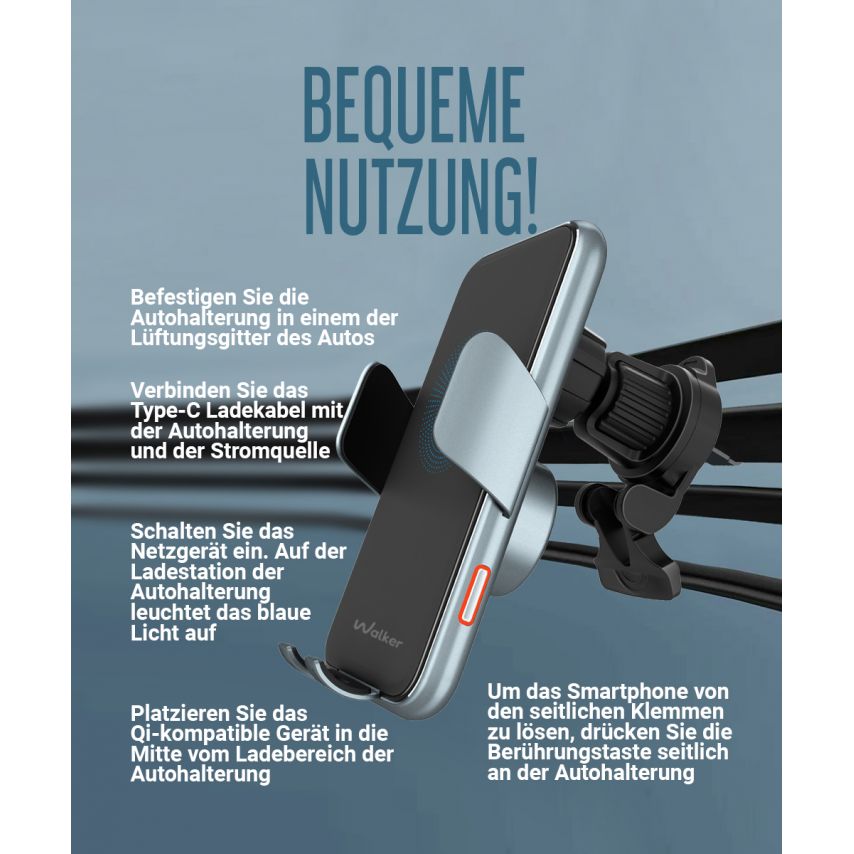 Autohalterung WALKER CX-057 Smart Sensor 15W schwarz/grau