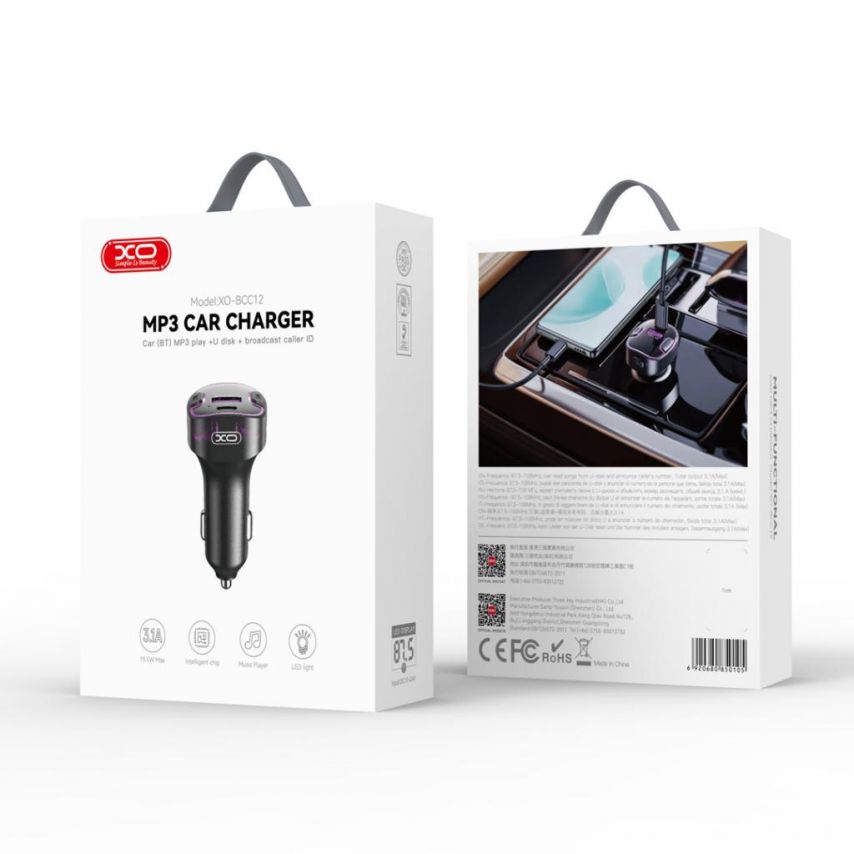 Autoladegerät (Adapter) - FM-Transmitter XO BCC12 PD / USB / 3.1A schwarz