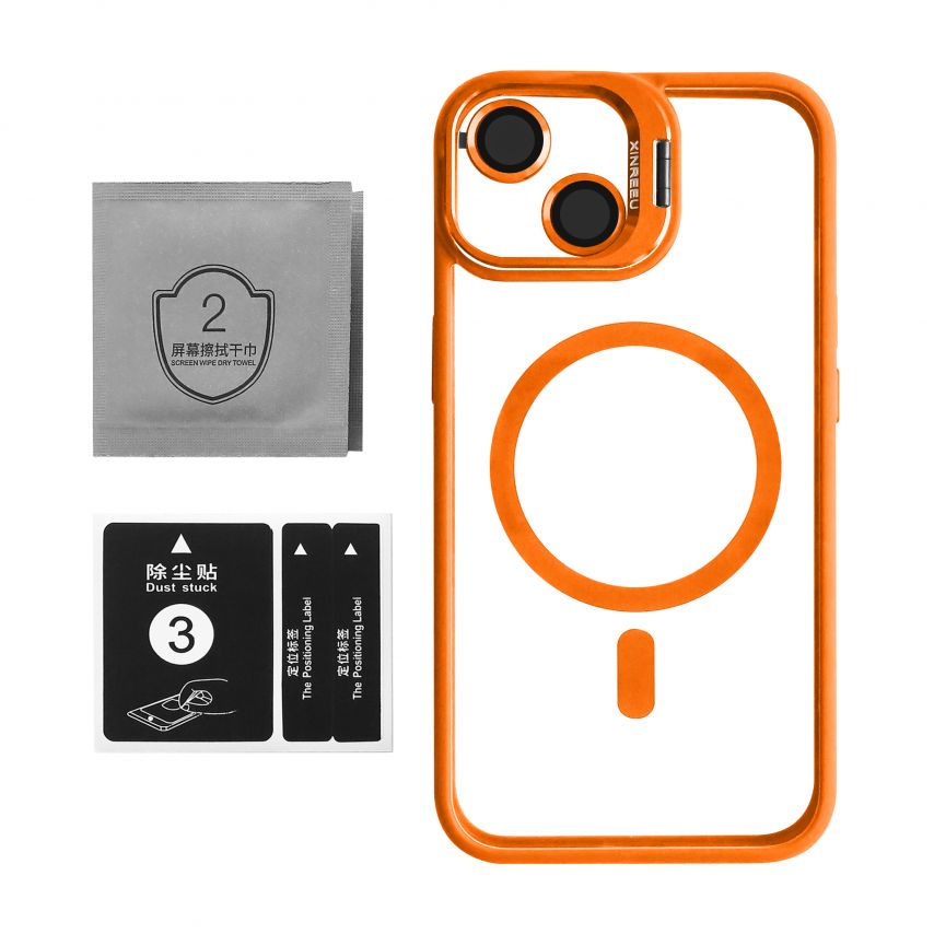 Case with MagSafe for Apple iPhone 14 with stand and camera protection orange (07)