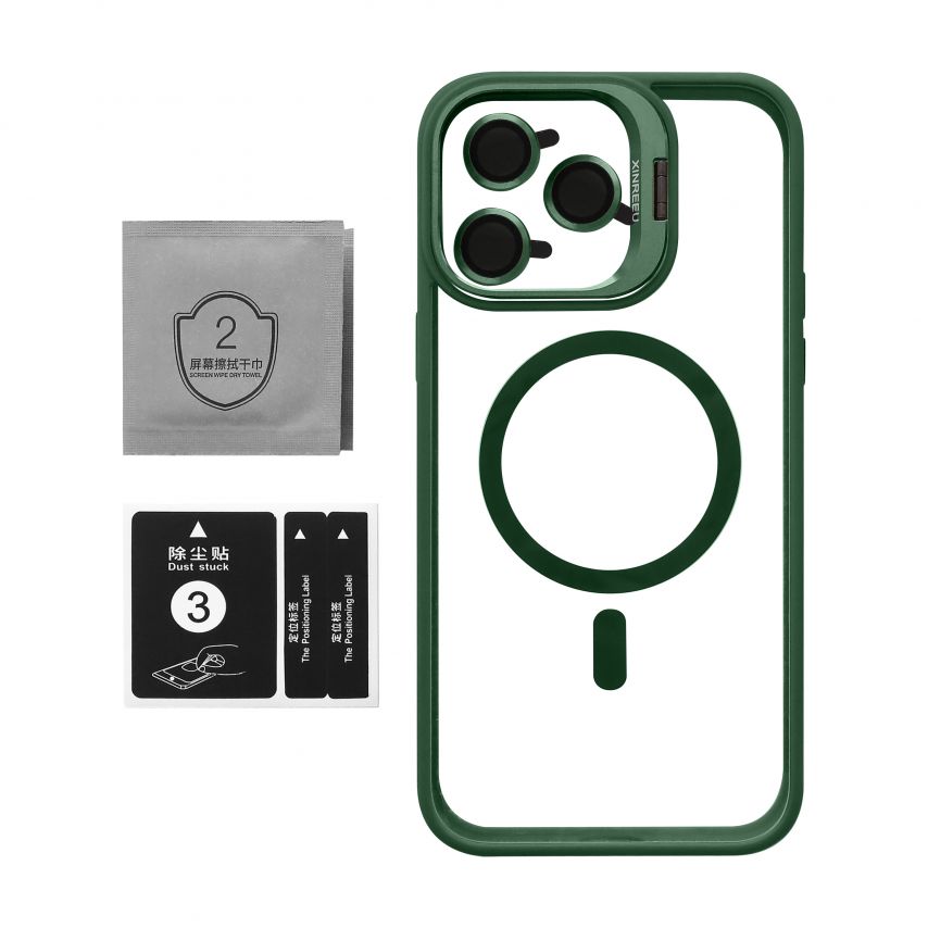 Case with MagSafe for Apple iPhone 14 Pro with stand and camera protection green (01)