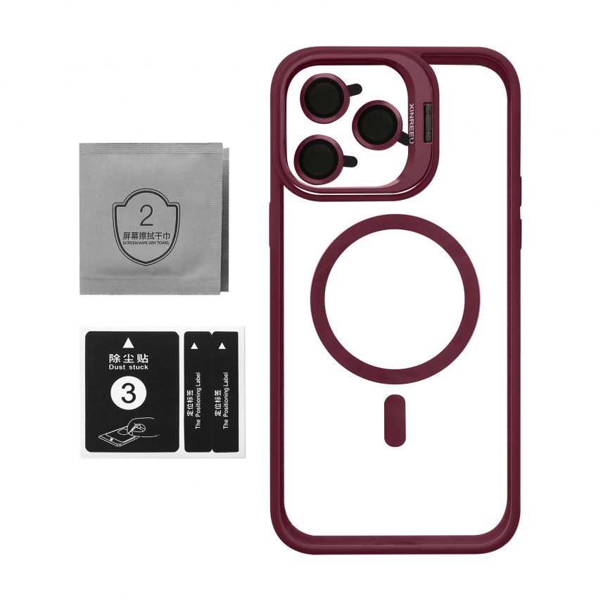 Case with MagSafe for Apple iPhone 14 Pro with stand and camera protection bordo (05)