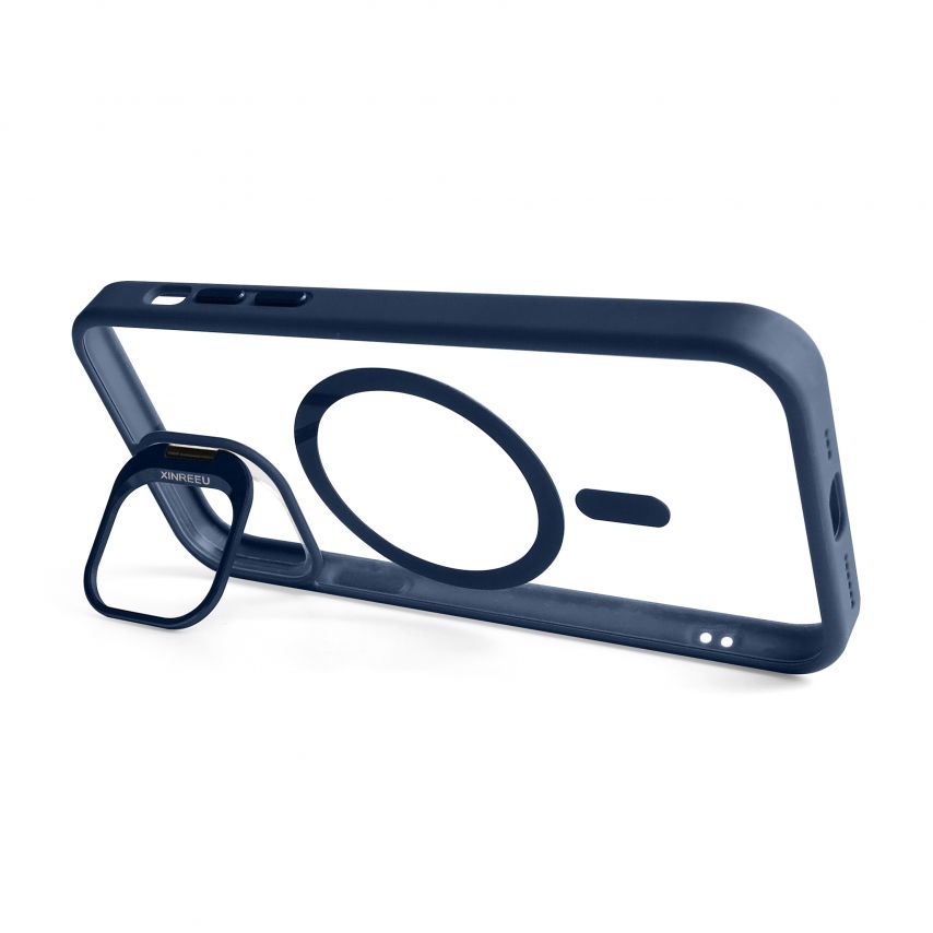 Coque avec MagSafe pour Apple iPhone 12 Pro Max avec support et protection pour les caméras bleu foncé (04)