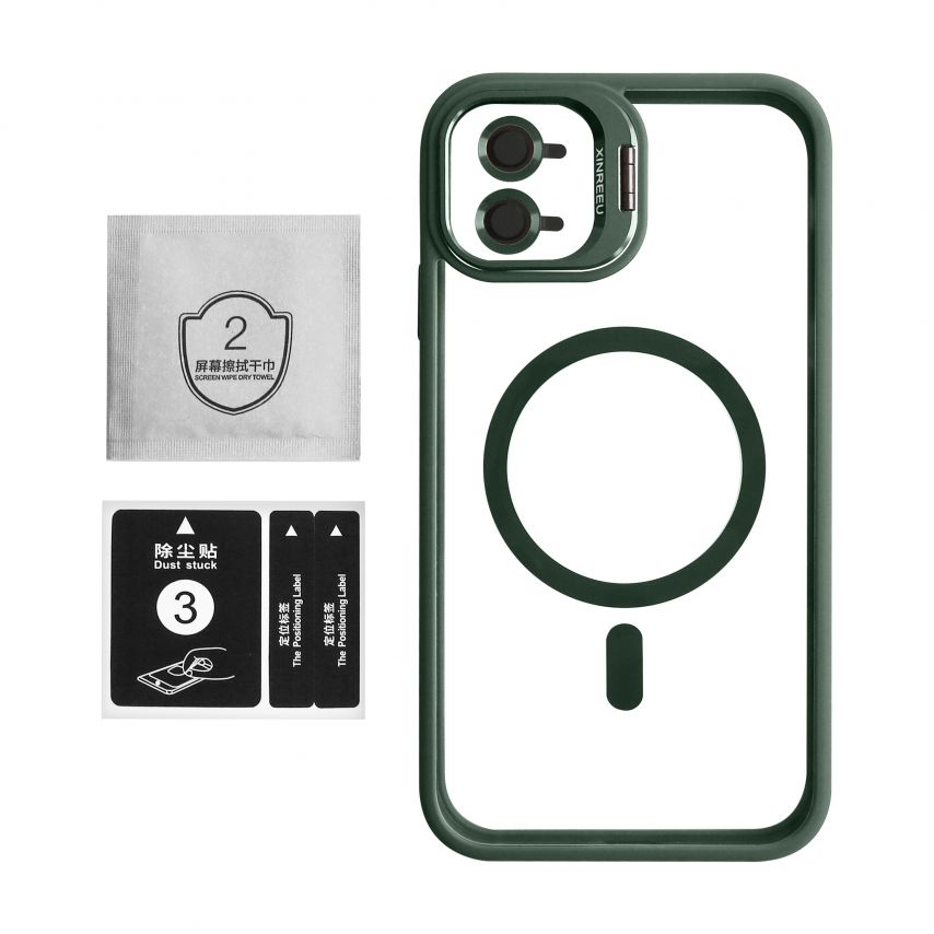 Coque avec MagSafe pour Apple iPhone 11 avec support et protection pour les caméras vert (01)