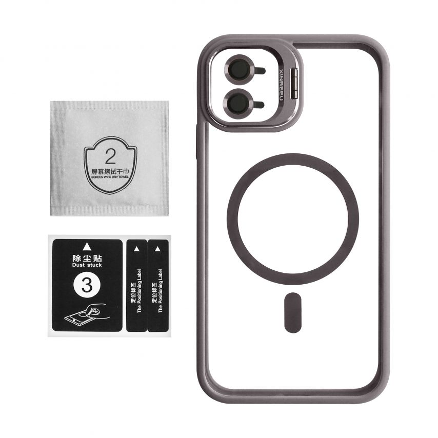 Hülle mit MagSafe für Apple iPhone 11 mit Ständer und Kameraschutz light grey (06)