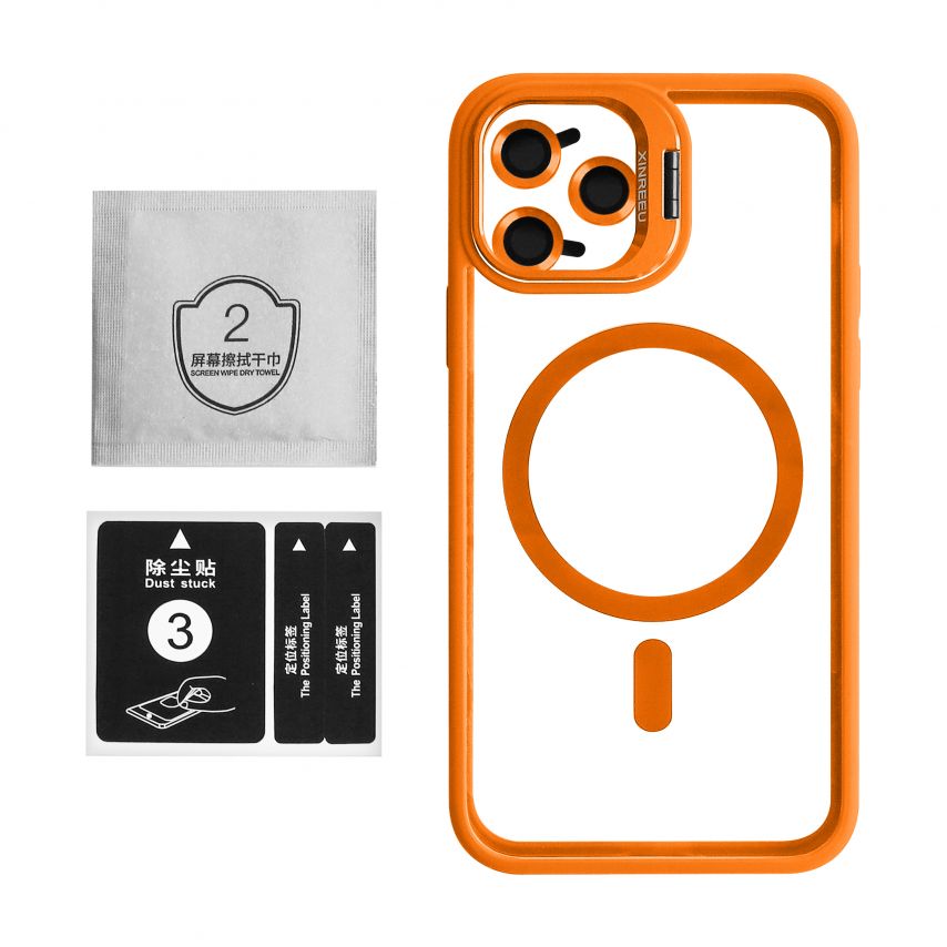 Case with MagSafe for Apple iPhone 12 Pro Max with stand and camera protection orange (07)