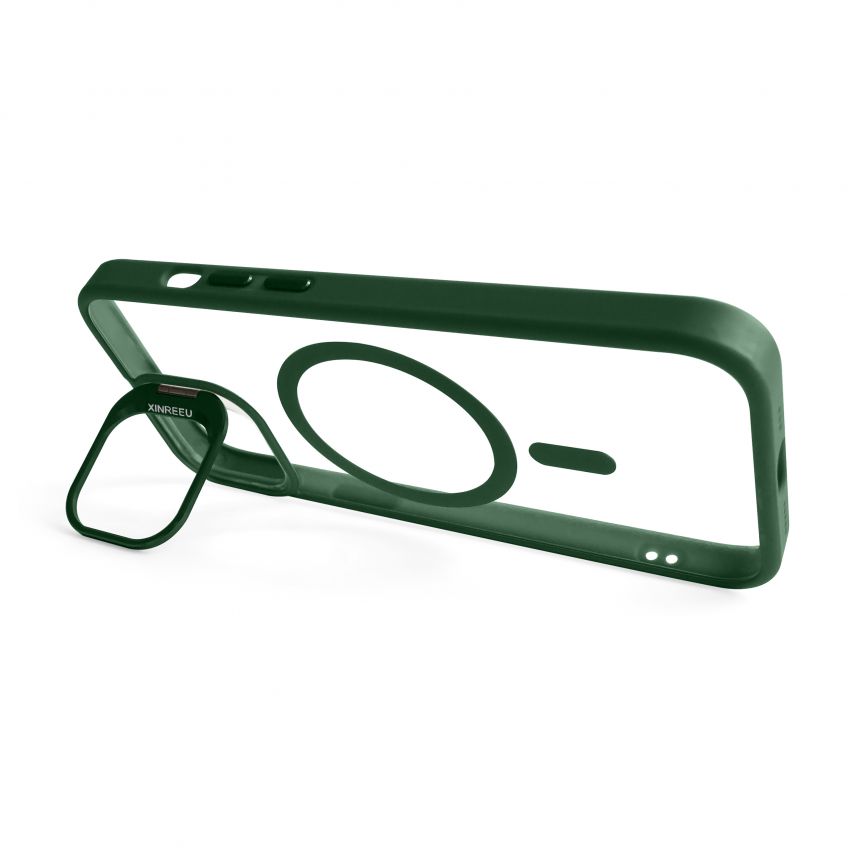 Case with MagSafe for Apple iPhone 13 with stand and camera protection green (01)