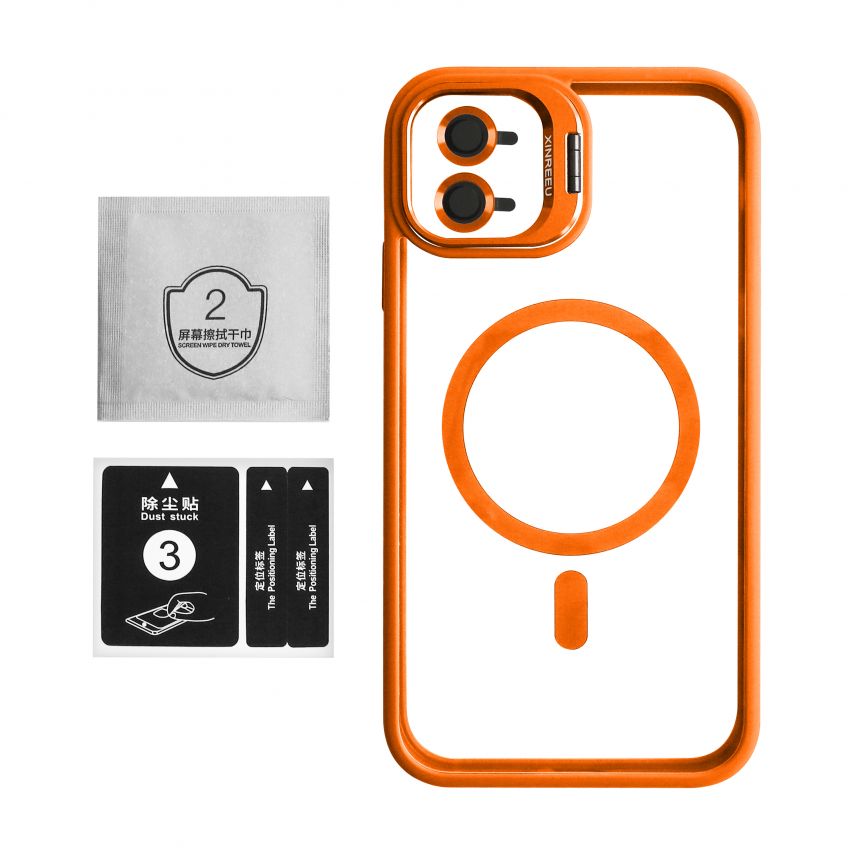 Case with MagSafe for Apple iPhone 11 with stand and camera protection orange (07)